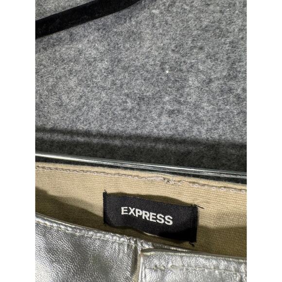 Express Pants Women 0 Metallic Silver Super High Rise Straight Cut Off - Picture 2 of 9